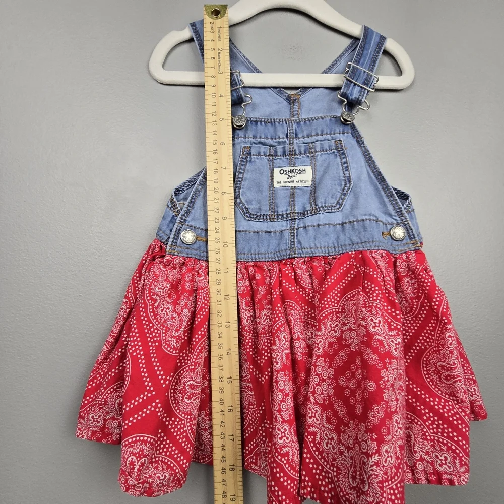 OshKosh B'gosh‎ Baby Overall Dress Denim Red Paisley Bandana Skirt Toddler 18M